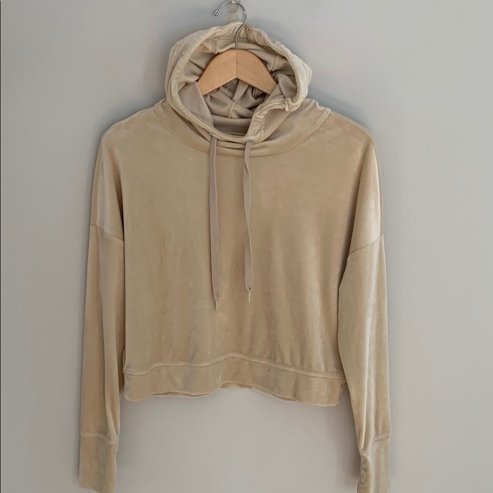 Offline By Aerie Velour Soft Hoodie Pullover Top Butter Yellow Size Small